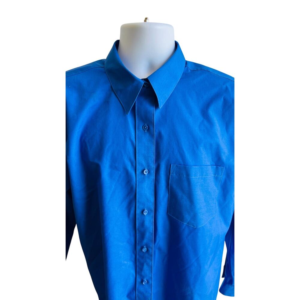 Foxcroft Blue Wrinkle Free Long Sleeve Button Down Shirt Womens 16 Preppy Y2K - Picture 2 of 4